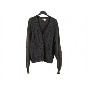 Royal Scott Mens M Shetland Wool Cardigan Charcoal Cable Knit Elbow Patch